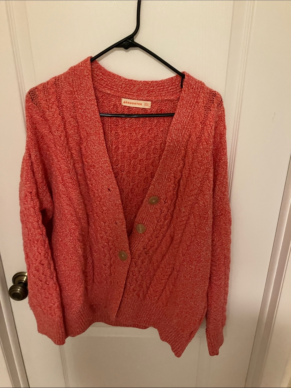 &daughter 100% wool Cable Knit Button-Front Cardigan in Pink